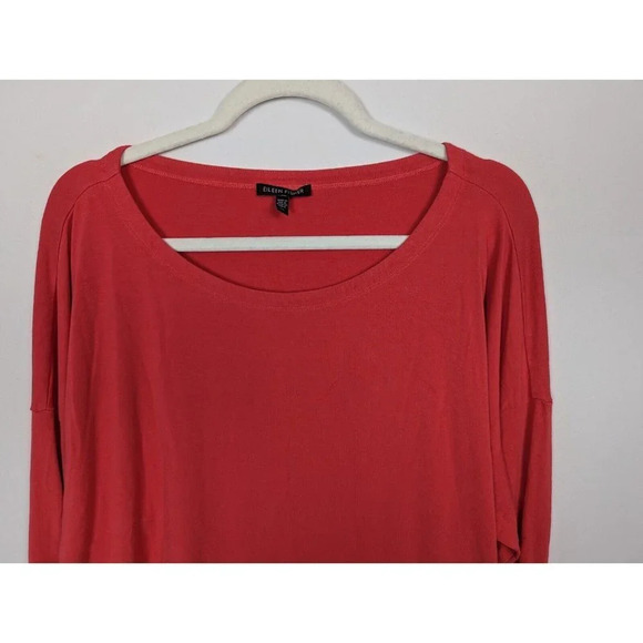 Eileen Fisher XL Long Sleeve Tee Shirt Top Scoop Neck Draped Knit Stretch - Picture 3 of 8